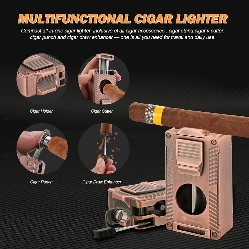 LIHTUN Cigar Humidor, Leather Cedar Wood Travel Cigar Case and Multifunctional in 1 Cigar Lighter Set Portable Travel Humidor Box Cigar Gift for Men (Brown) - Image 4